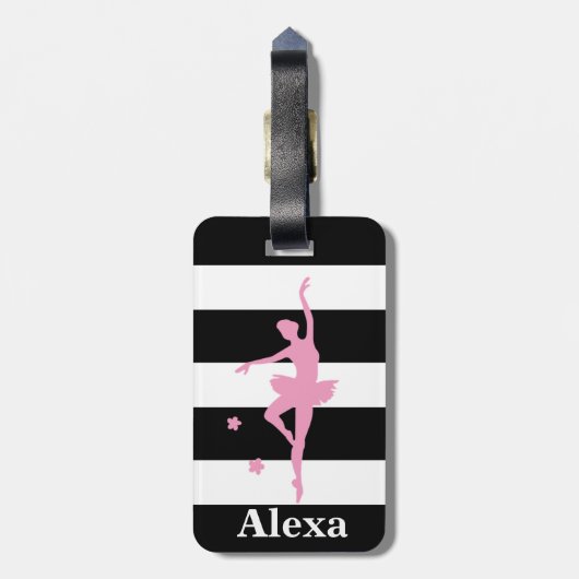 Gepersonaliseerde Schattigee roze rode ballerina Bagagelabel (Achterkant verticaal)