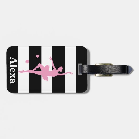 Gepersonaliseerde Schattigee roze rode ballerina Bagagelabel (Achterkant horizontaal)