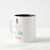 Gepersonaliseerde Schattigee Roze Sneeuwman Tweekleurige Koffiemok (Voorkant links)