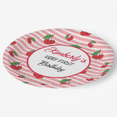 Gepersonaliseerde Schattigee roze strepen met kers Papieren Bordje (Gekanteld)