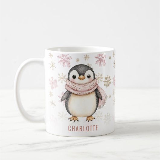 Gepersonaliseerde Schattigee Roze Winter Pinguïn K Koffiemok (Links)