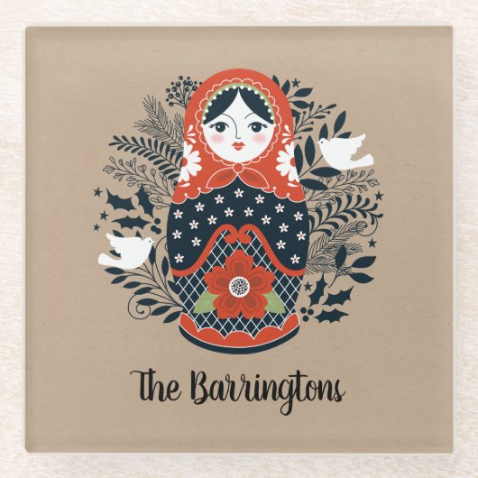 Gepersonaliseerde Schattigee Russische nestpop Glazen Onderzetter (Voorkant)