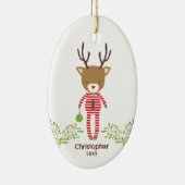 Gepersonaliseerde Schattigee rustieke rendier Kind Keramisch Ornament (Rechts)