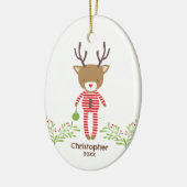 Gepersonaliseerde Schattigee rustieke rendier Kind Keramisch Ornament (Links)