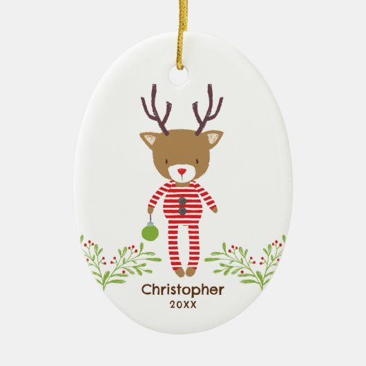 Gepersonaliseerde Schattigee rustieke rendier Kind Keramisch Ornament (Voorkant)