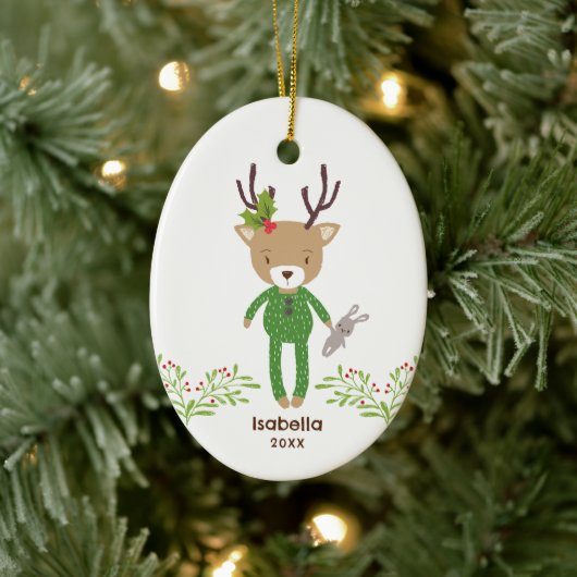 Gepersonaliseerde Schattigee rustieke rendier Kind Keramisch Ornament (Boom)