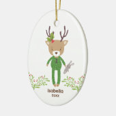 Gepersonaliseerde Schattigee rustieke rendier Kind Keramisch Ornament (Links)