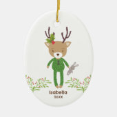 Gepersonaliseerde Schattigee rustieke rendier Kind Keramisch Ornament (Voorkant)