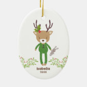 Gepersonaliseerde Schattigee rustieke rendier Kind Keramisch Ornament (Achterkant)