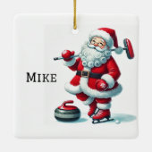 Gepersonaliseerde Schattigee Santa Curling Keramisch Ornament (Achterkant)