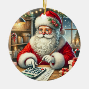Gepersonaliseerde Schattigee Santa Doing Accountin Keramisch Ornament