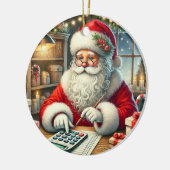 Gepersonaliseerde Schattigee Santa Doing Accountin Keramisch Ornament (Links)
