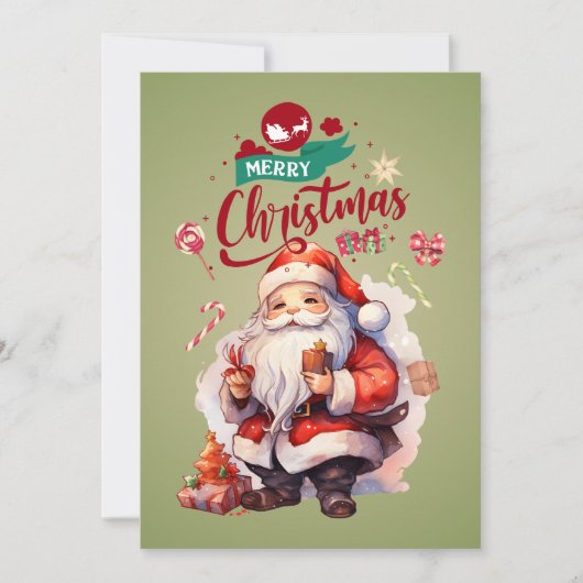 Gepersonaliseerde Schattigee Santa Flat Vakantie K Feestdagenkaart (Voorkant)