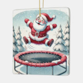 Gepersonaliseerde Schattigee Santa Jumping op Tram Keramisch Ornament (Links)