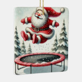 Gepersonaliseerde Schattigee Santa Jumping op Tram Keramisch Ornament (Rechts)