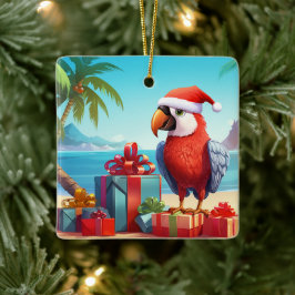 Gepersonaliseerde Schattigee Santa Parrot Beach Ke Keramisch Ornament