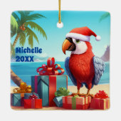 Gepersonaliseerde Schattigee Santa Parrot Beach Ke Keramisch Ornament (Achterkant)