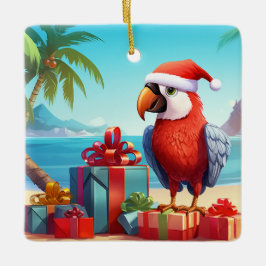 Gepersonaliseerde Schattigee Santa Parrot Beach Ke Keramisch Ornament