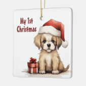 Gepersonaliseerde Schattigee Santa Puppy Dog 1e Ke Keramisch Ornament (Links)