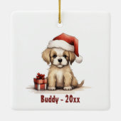Gepersonaliseerde Schattigee Santa Puppy Dog 1e Ke Keramisch Ornament (Achterkant)