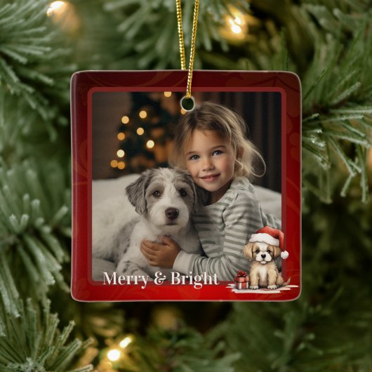 Gepersonaliseerde Schattigee Santa Puppy Dog Chris Keramisch Ornament (Boom)