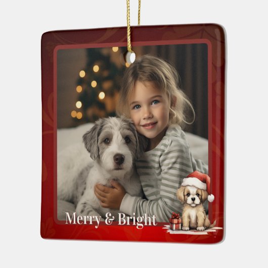 Gepersonaliseerde Schattigee Santa Puppy Dog Chris Keramisch Ornament (Links)