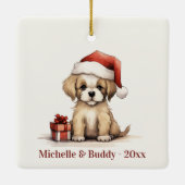 Gepersonaliseerde Schattigee Santa Puppy Dog Chris Keramisch Ornament (Achterkant)