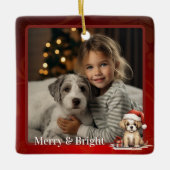 Gepersonaliseerde Schattigee Santa Puppy Dog Chris Keramisch Ornament (Voorkant)