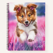 Gepersonaliseerde Schattigee Sheltie Puppy Dog Notitieboek (Voorkant)