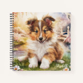 Gepersonaliseerde Schattigee Sheltie Puppy Dog Notitieboek (Voorkant)