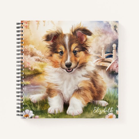 Gepersonaliseerde Schattigee Sheltie Puppy Dog Notitieboek (Voorkant)