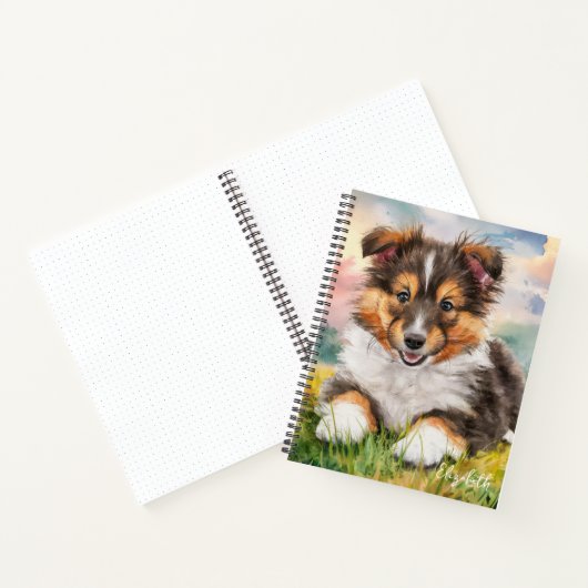 Gepersonaliseerde Schattigee Sheltie Puppy Dog Notitieboek (Binnen)