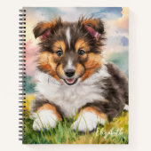 Gepersonaliseerde Schattigee Sheltie Puppy Dog Notitieboek (Voorkant)