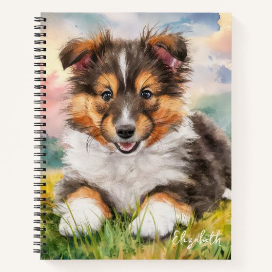 Gepersonaliseerde Schattigee Sheltie Puppy Dog Notitieboek (Voorkant)