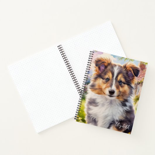 Gepersonaliseerde Schattigee Sheltie Puppy Dog Notitieboek (Binnen)