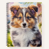Gepersonaliseerde Schattigee Sheltie Puppy Dog Notitieboek (Voorkant)