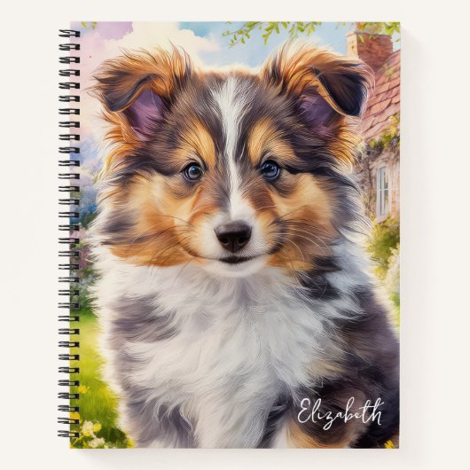 Gepersonaliseerde Schattigee Sheltie Puppy Dog Notitieboek (Voorkant)