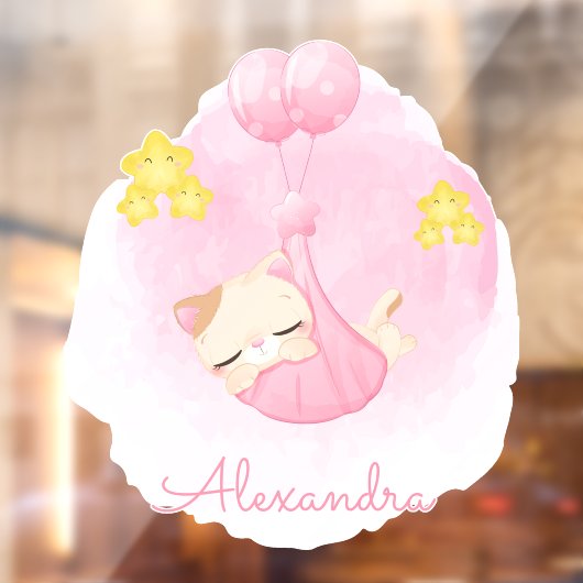 Gepersonaliseerde Schattigee Sleeping Pink Kitty C Raamsticker (Vel 2)