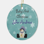 Gepersonaliseerde Schattigee Sneeuwman Baby's Eers Keramisch Ornament (Links)