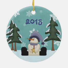 Gepersonaliseerde Schattigee Sneeuwman Baby's Eers Keramisch Ornament