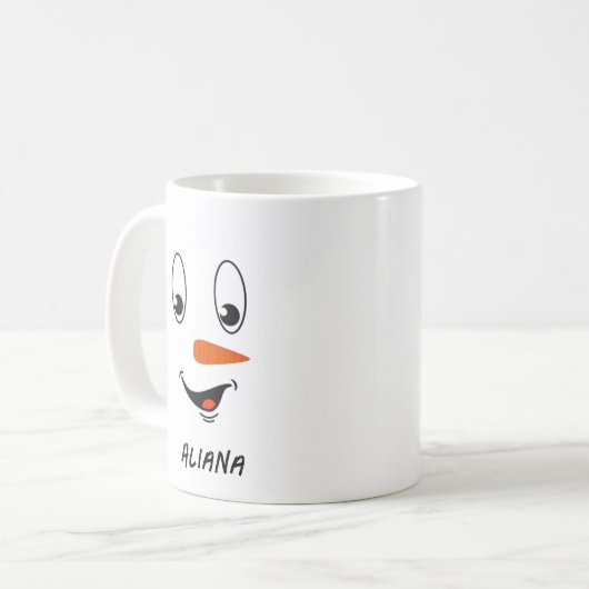 Gepersonaliseerde Schattigee Sneeuwman Face Christ Koffiemok (Voorkant links)