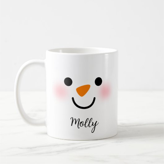 Gepersonaliseerde Schattigee sneeuwman gezicht Koffiemok (Links)