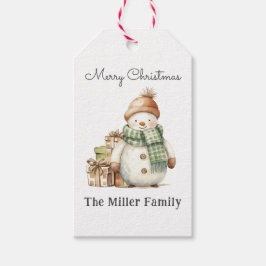 Gepersonaliseerde Schattigee sneeuwman & kerstcade Cadeaulabel