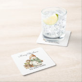 Gepersonaliseerde Schattigee sneeuwman & kerstcade Kartonnen Onderzetters (Insitu)