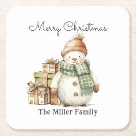 Gepersonaliseerde Schattigee sneeuwman & kerstcade Kartonnen Onderzetters