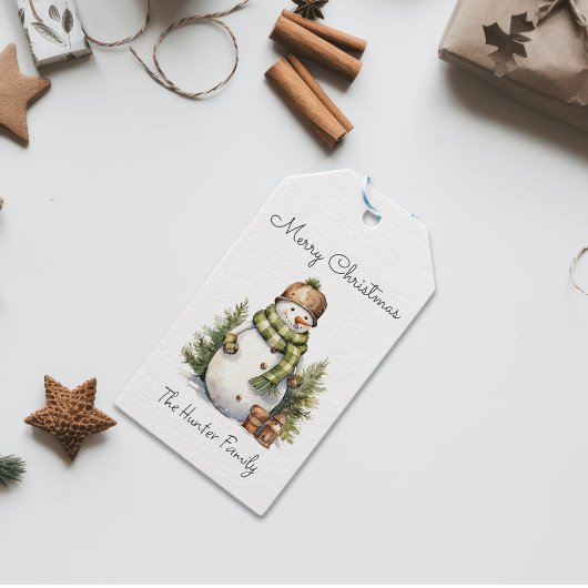 Gepersonaliseerde Schattigee Sneeuwman Waterverf K Cadeaulabel