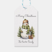 Gepersonaliseerde Schattigee Sneeuwman Waterverf K Cadeaulabel (Achterkant)