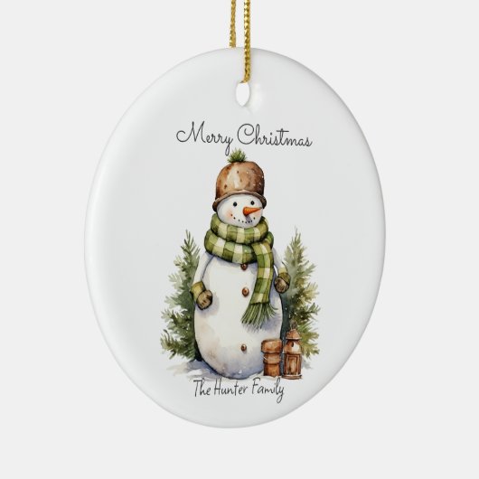 Gepersonaliseerde Schattigee Sneeuwman Waterverf K Keramisch Ornament (Rechts)