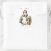 Gepersonaliseerde Schattigee Sneeuwman Waterverf K Ronde Sticker (Tas)