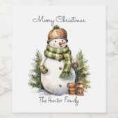 Gepersonaliseerde Schattigee Sneeuwman Waterverf K Wijn Etiket (Enkel label)